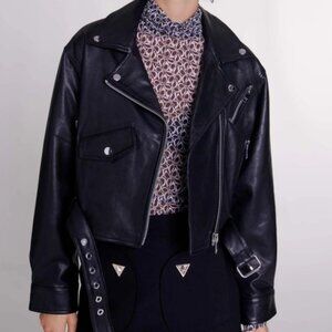 Maje black cropped leather jacket size 38 (US size: Medium)